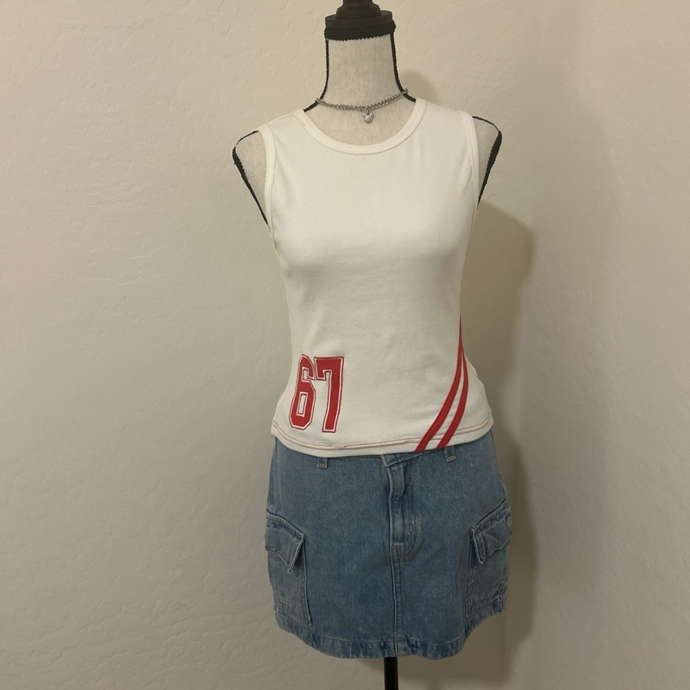Princess Polly White Tank Top with Red Detail